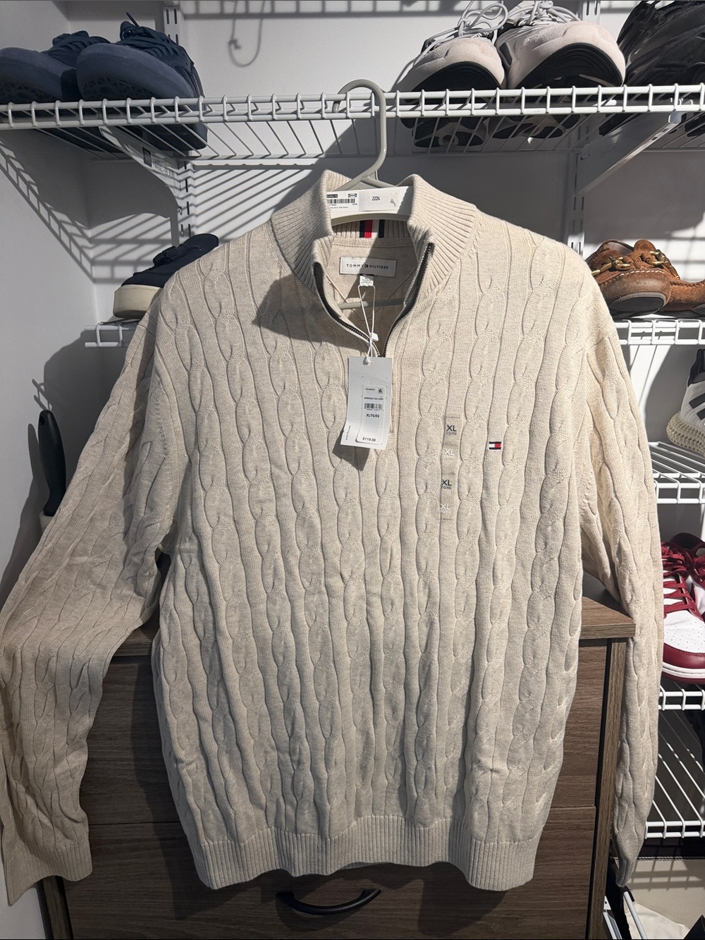 Tommy Hilfiger Men’s Cable-Knit Zip Mock-Neck Sweater - Cream